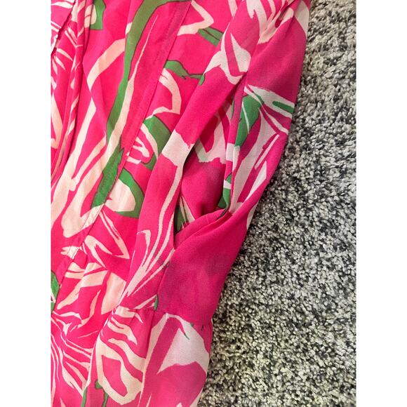 OneTheLand‎ Maxi Dress Pink Tropical Leaf Print Boho Resort Size Small VGUC - Picture 8 of 12